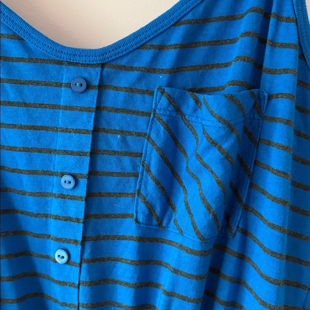 3 Three Dots Blue Striped cotton Knit Dress - Picture 3 of 8